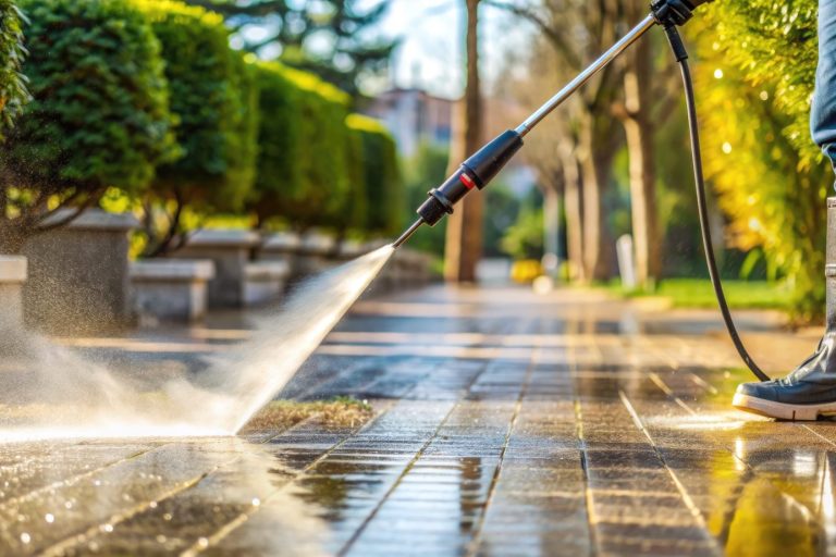 Hochdruckreinigung, Schmutz, Moos, Ablagerungen schonend von Wegen und Fassaden entfernen.